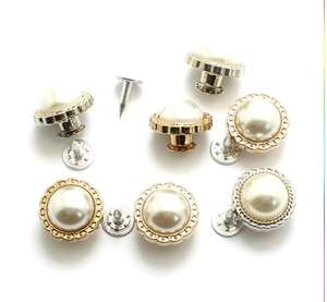 Bottoni in metallo e resina con chiodo singolo, 10MM 12MM 14MM, con texture perla, fiore antico, finitura bronzo dorato e argento liscio, per jeans - Product Image 3