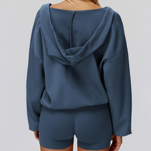 Sweat à capuche respirant pour femme, bleu <span class=keywords><strong>ardoise</strong></span>, délavé à l'acide, anti-rétrécissement, col en V minimaliste, pour service OEM de logo personnalisé - Product Image 2