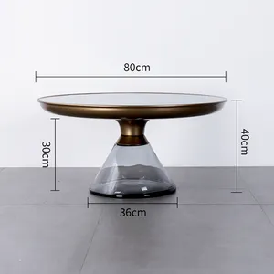 Mesa de centro moderna para el hogar, juego de mesa de centro de vidrio transparente redondo de Metal dorado