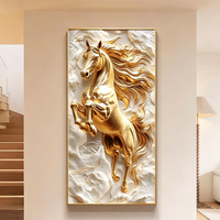 Peinture Murale 3D Moderne de Luxe Cheval Blanc Or Tons Doux Saturés Mode Minimaliste Vertical en Porcelaine Cristalline pour Vente en Gros