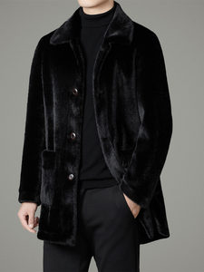 Cappotto <span class=keywords><strong>da</strong></span> <span class=keywords><strong>Uomo</strong></span> in <span class=keywords><strong>Visone</strong></span> Dorato, Nuovo Modello Autunno-Inverno, Reversibile in Velluto, Collo a Risvolto, Lunghezza Media, Caldo - Product Image 4