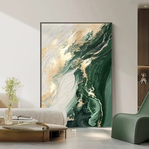 Peinture à l'huile sur toile abstraite, cadre rectangulaire noir en alliage d'aluminium, décoration murale de luxe verte pour salon - Product Image 4