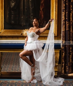 High Low Wedding <strong>Dresses</strong> Bride Robe Spaghetti <strong>Corset</strong> <strong>Tutu</strong> Skirt Rhinestone Africa Women Bridal Shower <strong>Dress</strong> Customized - Product Image 3