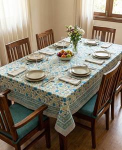 Vintage Floral <b>Tablecloth</b> Blue Cotton Dining Table Cover Printed Table Linen Kitchen Decor <b>Washable</b> Table Cover - Product Image 3
