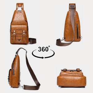 New Fashion Herren Minimalist Vintage Schulter tasche Reiß verschluss-Faltbare PU-Leder Umhängetasche Brusttasche für den Pendel verkehr oder Geschenk für Männer - Product Image 4
