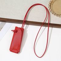 Pochette de rangement portable en cuir PU pour rouges à lèvres, style coréen, sac de maquillage, pendentif breloque, collier pour femme, promotionnel
