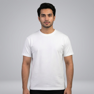 Men's <b>White</b> Short Sleeve O-Neck Regular Fit Casual <b>T</b>-<b>Shirt</b> 100% Cotton Jersey Fabric Solid Color Knitted <b>Plain</b> Dyed - Product Image 4