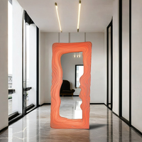 Luz de belleza de estilo italiano, espejo ondulado Led Vintage, salón de espejo Led de longitud completa con decoración rosa, 7 colores luminosos