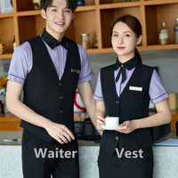 Hôtel restaurant serveur restauration cuisine personnel d'attente oem logo personnalisé bouton vers le bas uniforme serveur serveuse gilet gilet
