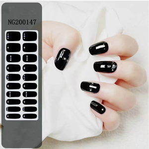 Tiras de uñas 3D UV /LED de larga duración Gel semicurado Envolturas de uñas perforadas en negro 20 dedos Pegatinas de uñas francesas Temperamento Suave - Product Image 5