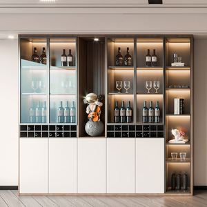 Modern Luxury Custom <b>Wine</b> Cabinet for Sophisticated Living Room Home Furniture with Ample Open Storage and Elegant <b>Glass</b> Door - Product Image 1