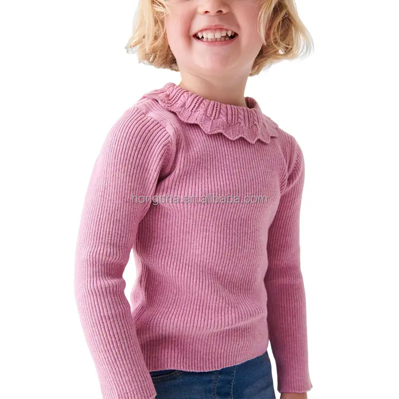 Casual Pointelle Neck Baby Jumper Autumn Long Sleeve Baby Knitted Sweaters Back Button Toddler Girls Sweaters