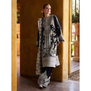 Traje de Lujo para Mujer, Bordado, de 3 Piezas, Sin Coser/Confeccionado, Color Negro, Diseño Famoso - Product Image 4