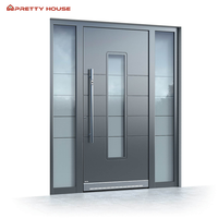 Puertas Pivotantes de Aluminio Comerciales Modernas con Vidrio Esmerilado, Diseño Francés, para Entrada Exterior y Uso en Centros Comerciales y Residencias