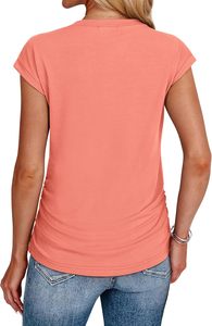 Women's 2025 Trendy Summer <b>Tops</b> Breathable Knitted Crew Neck T-Shirts with Ruched <b>Cap</b> Short <b>Sleeves</b> Casual Fashion Shirts - Product Image 5