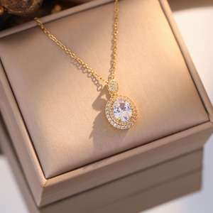 US Local <span class=keywords><strong>Stock</strong></span> Mujeres Luz Collar de lujo Cadena de acero inoxidable Moda Gota Zircon Diamante Collar brillante - Product Image 4