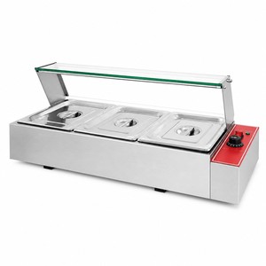 เครื่องอุ่นอาหารแบบ Bain Marie ยี่ห้อ Commercial Electric 3 ช่อง ขนาด 220V 1.5kW พร้อมกระจกกั้นป้องกันละอองฝอย สำหรับบุฟเฟ่ต์ ร้านอาหาร และงานจัดเลี้ยง - Product Image 1