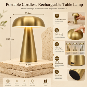 <span class=keywords><strong>Lampe</strong></span> de table sans fil Hotsale en métal doré nordique, forme champignon, avec contrôle tactile et 3 couleurs de lumière, pour décoration moderne de la maison - Product Image 5