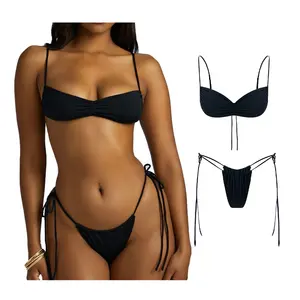 2022 Sexy Woman All Tied Up Sweetheart Neckline Front Spaghetti Adjustable Shoulder Straps Micro String Halter Bikini Beachwear