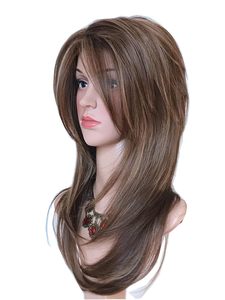 Peluca Moderna Hecha a Máquina con Capa Larga, Color Rubio Claro con Mechas <span class=keywords><strong>Balayage</strong></span>, Cabello Sintético Multicolor Blanco para Mujer, Talla Pequeña, 120% - Product Image 4