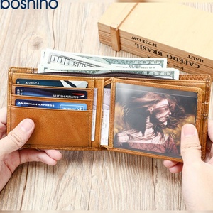 Boshiho Customized Embossed Bifold Short <b>Wallet</b> for Men Genuine Leather Zipper Coin Pocket <b>Card</b> <b>Holder</b> Credit <b>Card</b> Use Features - Product Image 2