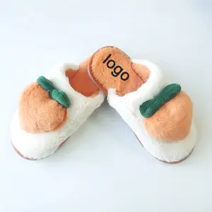 Schnelle Lieferung Frau Mädchen niedlichen Obst Fleece Plüsch Winter warmes Zuhause Indoor Orange Slipper Für Neuseeland