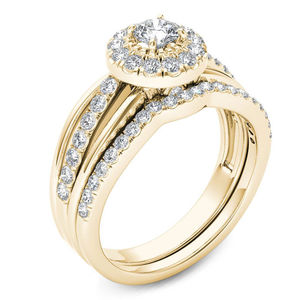 Anillo de Compromiso KYRA0889 de Lujo y Popular, con Circonio que Rodea un Brillante Anillo de Latón Chapado en Oro, Juego de Dos Anillos para Mujer - Product Image 5