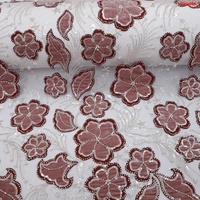 Tissu en velours extensible écologique avec dentelle florale en tulle à paillettes pour la confection de robes de soirée