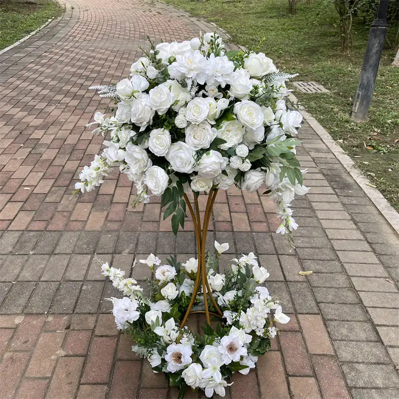 IFG düğün malzemeleri yuvarlak masa çiçek düzenlemeleri beyaz ve yeşil yapay çiçek top