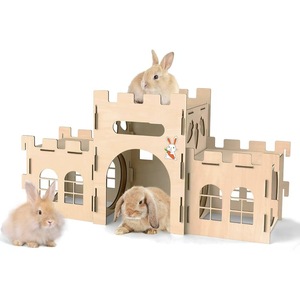 Wooden Rabbit Castle Hiding <b>House</b> Medium Size Chewproof Pet <b>Bed</b> For Rabbits And Hamsters Natural Wood Color Rectangle Shape - Product Image 1