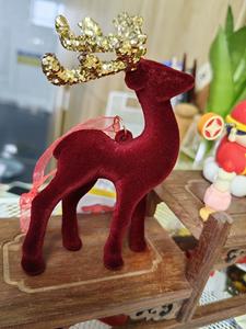Adornos Navideños de Plástico, Renos para Mesa, Adornos Colgantes para Árbol de Navidad, Colgante de Reno Flocado Rojo Vino Brillante - Product Image 6