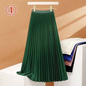 Y40604 Summer Elegant High Waist <strong>Plain</strong> Korean Casual Simple Temperament Midi <strong>Skirts</strong> <strong>Black</strong> Long Pleated <strong>Skirt</strong> - Product Image 2