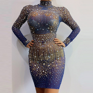 Novance Y2063 Quần Áo Nhà Sản Xuất Tùy Chỉnh Phụ Nữ Tăng In Màu Xanh Rhinestone Dresses Kim Cương Sinh Nhật Ăn Mặc Cho Đảng - Product Image 6