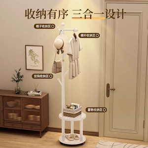 Solid Wood Coat Rack Multifunctional Floor Standing Storage Living Room Bedroom Use - Product Image 1