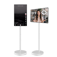 Téléviseur intelligent portable de 27 pouces avec écran tactile, Android 13, résolution FHD, haut-parleur intégré, support roulant, base à roulettes mobile