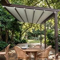 Pergola rétractable murale à commande à distance, en aluminium, avec auvent LED, pare-soleil pour patio, jardin, balcon, terrasse, hôtel