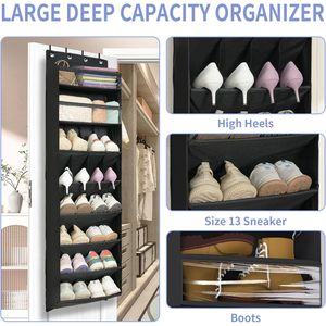 Over The Door Shoe Organizer 8 <b>Shelves</b> 68 Inch Black Hanging Shoe Rack For Closet Storage With <b>Deep</b> Pockets - Product Image 4