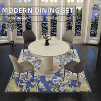 Ensemble de table à manger moderne avec 4 chaises, finition crème, plateau en marbre ardoise doré, mobilier pour la maison, l'hôtel ou la villa, garantie 1 an