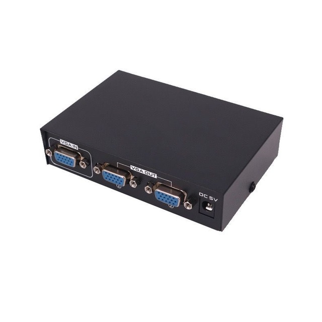 1x2 Port VGA Splitter 200MHz Powered VGA Video Signal Splitter Box for Monitor Projector Same Screen Display