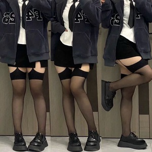 Red-Trimmed Black Stockings With Suspenders Over The Knee Ultra Thin 0D Nylon Transparent Women's Fashion Stockings - Product Image 1