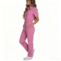 Combinaison médicale à revers avec cordon de serrage à la taille, en coton et élasthanne, à manches courtes, pour clinique esthétique, uniforme d'infirmière, logo personnalisé