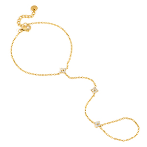 เครื่องประดับ J&D สร้อยข้อมือรูปใบโคลเวอร์สี่แฉกชุบทอง 18K ประดับเพชรซิร์โคเนียสีขาว สายรัดข้อมือสแตนเลสสตีล - Product Image 5