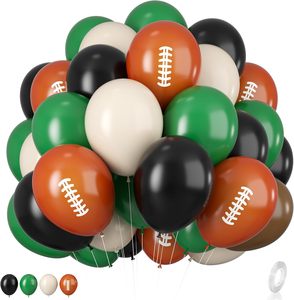 Ballons de football 12 pouces vert foncé noir beige imprimés, ballons de fête, décorations de fête d'anniversaire sportives avec impression de ballon de football - Product Image 1