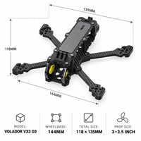 FlyFishRC Volador VX3 O3 Châssis FPV Freestyle de 3 pouces en fibre de carbone T700, cadre X compressé, bras de 144 mm 3,5 mm, support caméra HD VTX