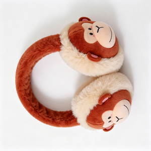 Cache-oreilles en peluche singe mignon personnalisés, adorables cache-oreilles marron en forme d'animal pour le froid, chauffe-oreilles d'hiver doux et moelleux pour enfants - Product Image 1