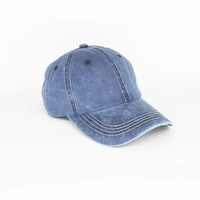 Blauwe vintage gewassen katoenen pet met contraststiksels, unisex casual baseballcap