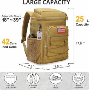 Mochila Táctica Portátil de Fábrica, Nevera de 25L, Aislada, a Prueba de Fugas, con Cierre de Cremallera de Poliéster, Retención de Temperatura para Senderismo - Product Image 3