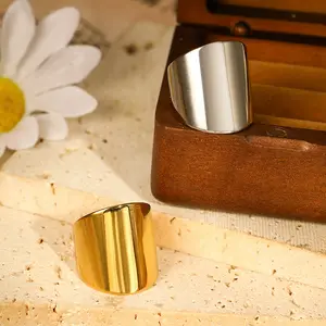 High Quality 316L Stainless Steel Chunky Band Ring Fine Jewelry Statement 14K Gold Plating Geometric Finger Rings Women Man