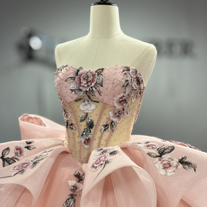 Robe de bal de luxe rose poudré 1550 2026 avec broderie florale 3D, appliques en cristal, perles et dentelle, robe de soirée naturelle pour Quinceañera - Product Image 5