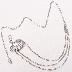 โซ่คาดเอวรูปหัวกะโหลกหลายชั้น สไตล์โกธิคพังก์ ทำจากโลหะ ประดับหัวกะโหลกขนาดใหญ่และหมุดโลหะ สำหรับงานปาร์ตี้ แฟชั่นเครื่องประดับร่างกาย - Product Image 1